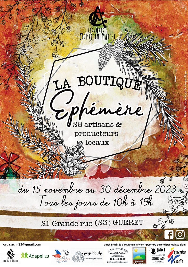 Boutique éphémère de Noël à Guéret (23) du 15 novembre au 30 décembre 2023