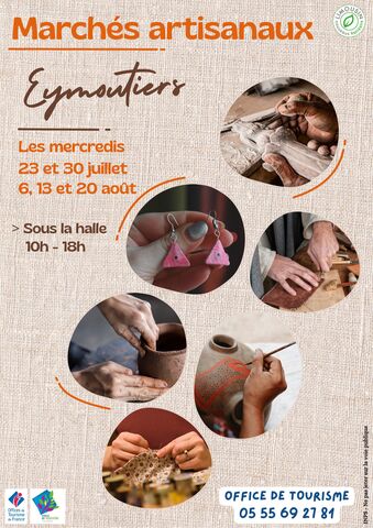Marché artisanal sous la halle d'Eymoutiers juillet -août 2025